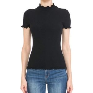 Black short sleeve high neck lettuce shirt top